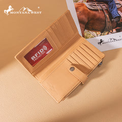 MWL-4209  Montana West Genuine Leather Tooled  Bi-Fold Wallet