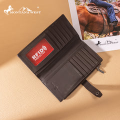 MWL-4209  Montana West Genuine Leather Tooled  Bi-Fold Wallet