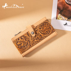 MWL-4210 Montana West Genuine Leather Floral Tooled  Bi-Fold Wallet