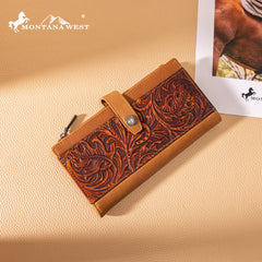 MWL-4210 Montana West Genuine Leather Floral Tooled  Bi-Fold Wallet