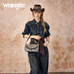 WG474-8633   Wrangler Western Leopard Print Shoulder Bag with Chain Detail - Black