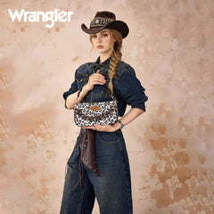 WG474-8633   Wrangler Western Leopard Print Shoulder Bag with Chain Detail - Black