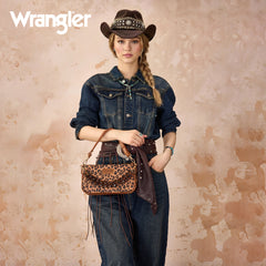 WG474-8633   Wrangler Western Leopard Print Shoulder Bag with Chain Detail -Brown