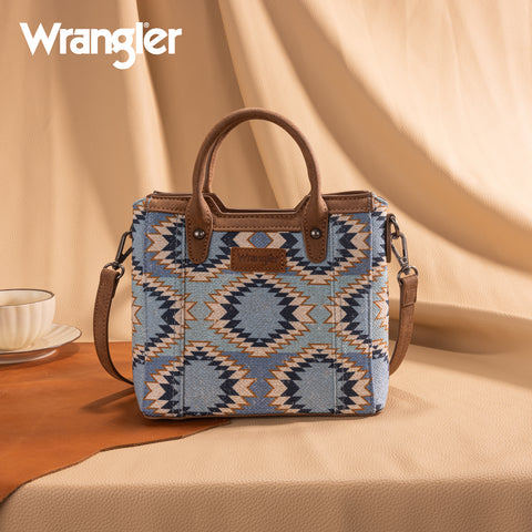WG221-2022  Wrangler Aztec Distressed Print Dual Sided Print Mini Tote/Crossbody -Jean
