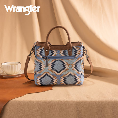 WG221-2022  Wrangler Aztec Distressed Print Dual Sided Print Mini Tote/Crossbody -Jean