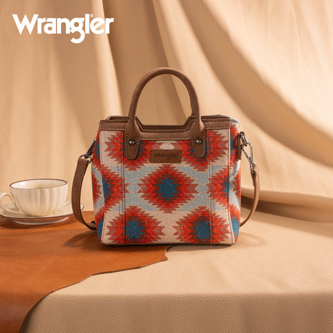 WG221-2022  Wrangler Aztec Distressed Print Dual Sided Print Mini Tote/Crossbody -Red