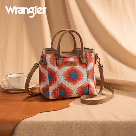WG221-2022  Wrangler Aztec Distressed Print Dual Sided Print Mini Tote/Crossbody -Red