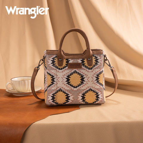 WG221-2022  Wrangler Aztec Distressed Print Dual Sided Print Mini Tote/Crossbody -Beige
