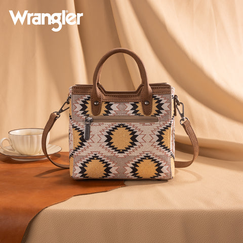 WG221-2022  Wrangler Aztec Distressed Print Dual Sided Print Mini Tote/Crossbody -Beige