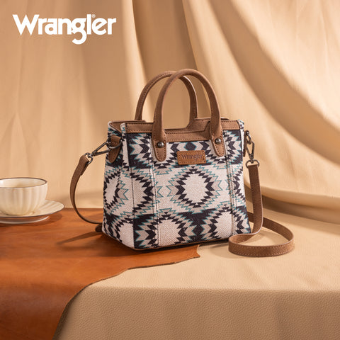 WG221-2022  Wrangler Aztec Distressed Print Dual Sided Print Mini Tote/Crossbody -Black
