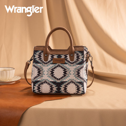 WG221-2022  Wrangler Aztec Distressed Print Dual Sided Print Mini Tote/Crossbody -Black