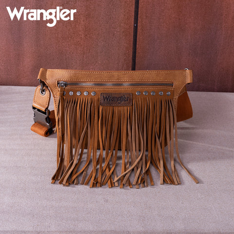WG73-8194  Wrangler Fringe  Fanny Pack Belt Bag Sling Bag - Brown