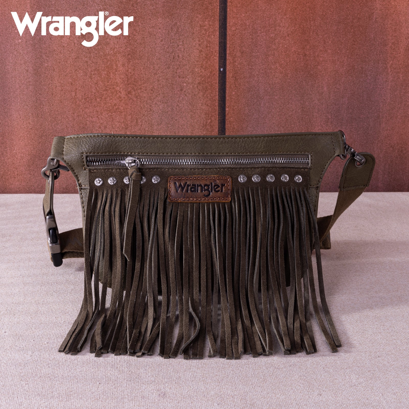 WG73 8194 Wrangler Fringe Fanny Pack Belt Bag Sling Bag Dark Green