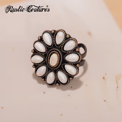 RCR-01-106   Rustic Couture's  Bohemian Bronze Cuff Ring - White