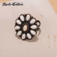 RCR-01-106   Rustic Couture's  Bohemian Bronze Cuff Ring - White