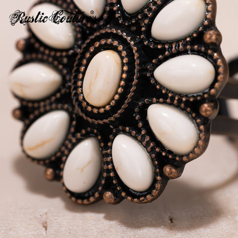 RCR-01-106   Rustic Couture's  Bohemian Bronze Cuff Ring - White