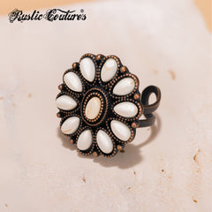 RCR-01-106   Rustic Couture's  Bohemian Bronze Cuff Ring - White