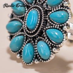 RCR-01-106   Rustic Couture's  Bohemian  Silver/Bronze Cuff Ring - Turquoise