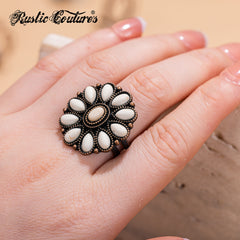 RCR-01-106   Rustic Couture's  Bohemian Bronze Cuff Ring - White