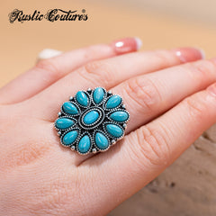 RCR-01-106   Rustic Couture's  Bohemian  Silver/Bronze Cuff Ring - Turquoise