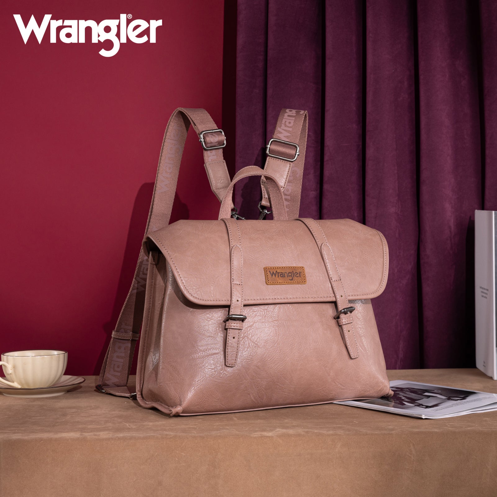 WG190-8319 Wrangler Top Handle Carry Satchel/Laptop Bag/Backpack/Crossbody -Dark Pink