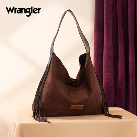 WG239-9182  Wrangler Fringe Floral Tooled Hobo Bag-Coffee