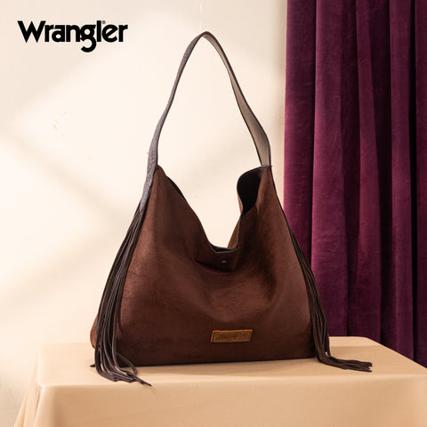 WG239-9182  Wrangler Fringe Floral Tooled Hobo Bag-Coffee