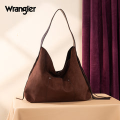 WG239-9182  Wrangler Fringe Floral Tooled Hobo Bag-Coffee