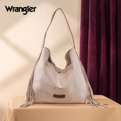 WG239-9182  Wrangler Fringe Floral Tooled Hobo Bag- Beige