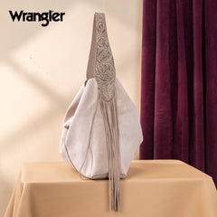 WG239-9182  Wrangler Fringe Floral Tooled Hobo Bag- Beige