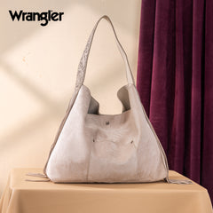 WG239-9182  Wrangler Fringe Floral Tooled Hobo Bag- Beige