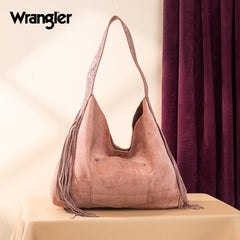 WG239-9182  Wrangler Fringe Floral Tooled Hobo Bag- Pink
