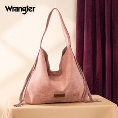 WG239-9182  Wrangler Fringe Floral Tooled Hobo Bag- Pink