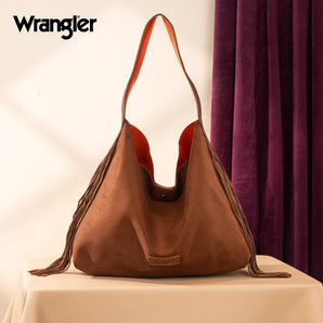 WG239-9182 Wrangler Fringe Floral Tooled Hobo Bag - Brown-Orange