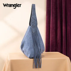 WG239-9182  Wrangler Fringe Floral Tooled Hobo Bag-Jean