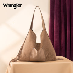 WG239-9182  Wrangler Fringe Floral Tooled Hobo Bag-Khaki