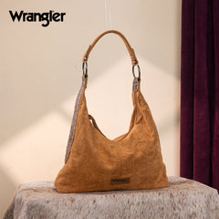 WG276-9182  Wrangler Floral Tooled Hobo Bag with Pouch-Brown