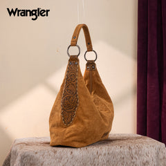 WG276-9182  Wrangler Floral Tooled Hobo Bag with Pouch-Brown