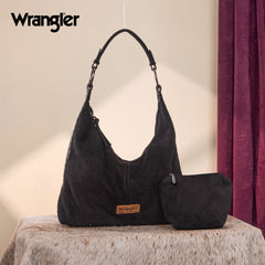 WG276-9182  Wrangler Floral Tooled Hobo Bag with Pouch-Black
