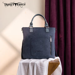 TR196G-8260  Trinity Ranch  Aztec Tooled Fringe Concealed Carry Tote/Crossbody