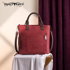 TR196G-8260  Trinity Ranch  Aztec Tooled Fringe Concealed Carry Tote/Crossbody