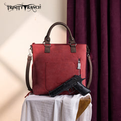 TR196G-8260  Trinity Ranch  Aztec Tooled Fringe Concealed Carry Tote/Crossbody