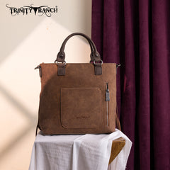 TR196G-8260  Trinity Ranch  Aztec Tooled Fringe Concealed Carry Tote/Crossbody