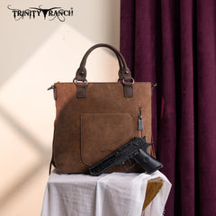 TR196G-8260  Trinity Ranch  Aztec Tooled Fringe Concealed Carry Tote/Crossbody