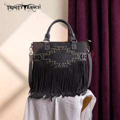 TR196G-8260  Trinity Ranch  Aztec Tooled Fringe Concealed Carry Tote/Crossbody