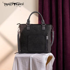 TR196G-8260  Trinity Ranch  Aztec Tooled Fringe Concealed Carry Tote/Crossbody