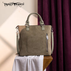 TR196G-8260  Trinity Ranch  Aztec Tooled Fringe Concealed Carry Tote/Crossbody