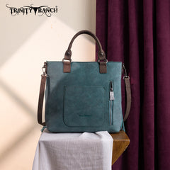 TR196G-8260  Trinity Ranch  Aztec Tooled Fringe Concealed Carry Tote/Crossbody