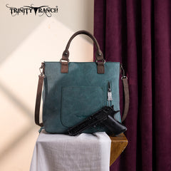 TR196G-8260  Trinity Ranch  Aztec Tooled Fringe Concealed Carry Tote/Crossbody