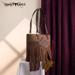 TR196G-8317  Trinity Ranch  Aztec Tooled Fringe Concealed Carry Tote